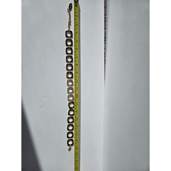 Adia Kibur Necklace Gold Tone Squares with Rhinestones Lobster Claw Clasp Adjust - Picture 3 of 7